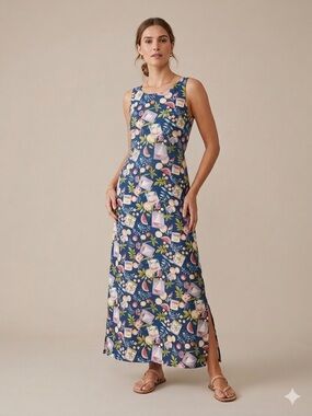 Melrose Studio Maxi Boat Fruit Print Dress Medium